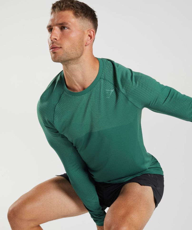 Men's Gymshark Apex Seamless Long Sleeve T-Shirts Green | CA DAN805